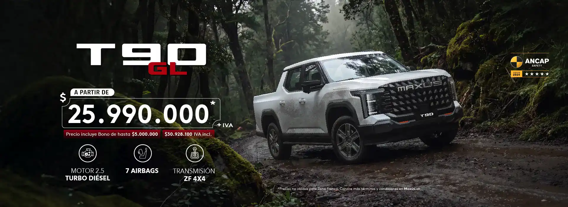 Nuevo Chevrolet T90 GL en camino forestal en Chile.