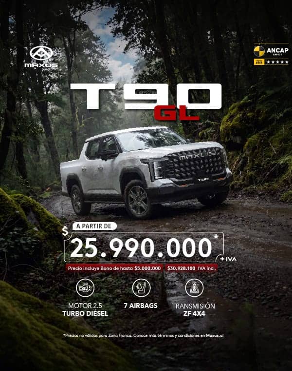 Camioneta Maxus T90 GL en un bosque, vehículo nuevo.
