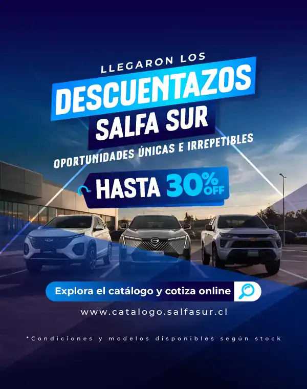 Promoción de descuentos en vehículos en Salfa Sur con hasta 30% de descuento.