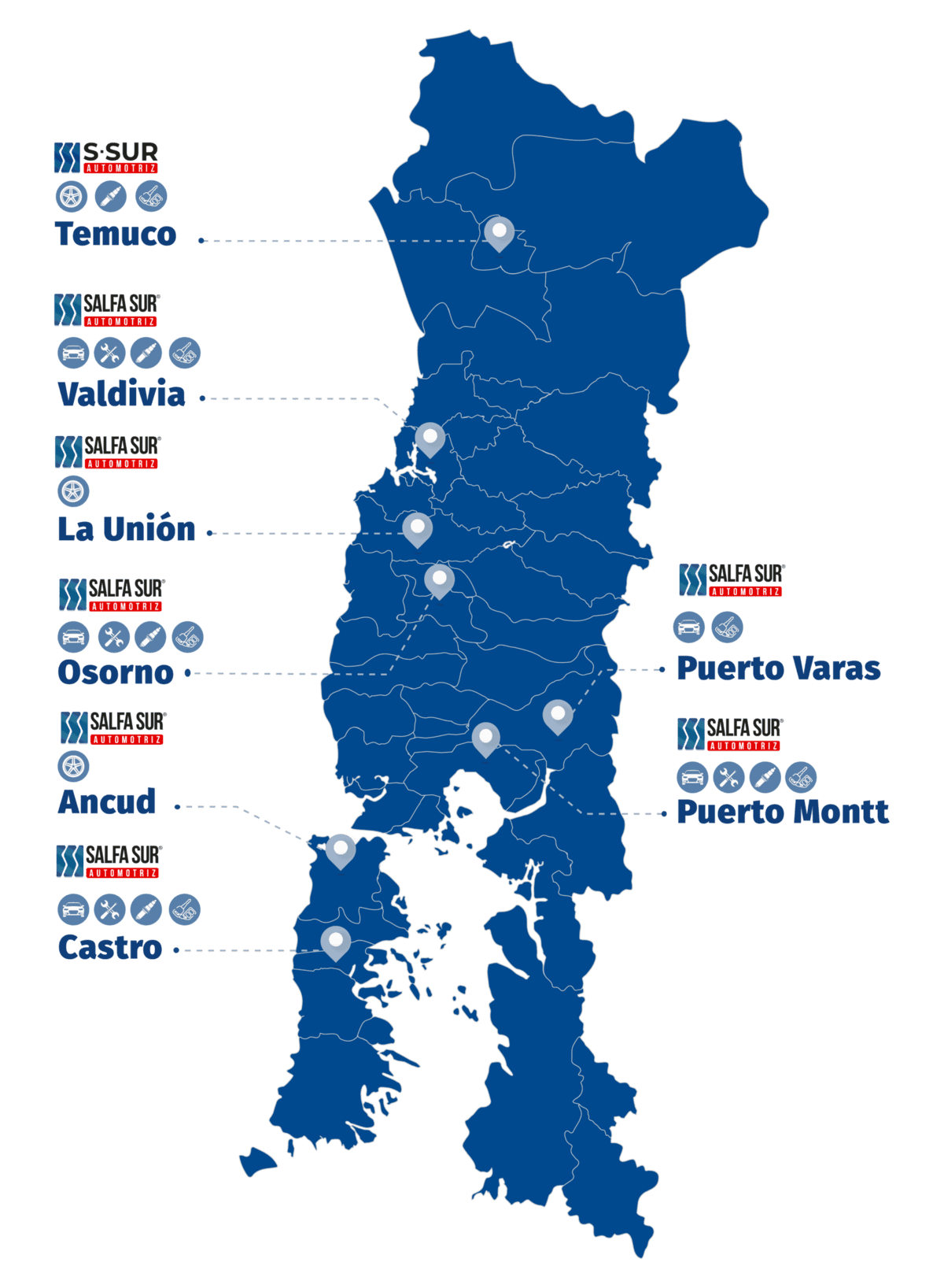 Mapa de sucursales SalfaSur