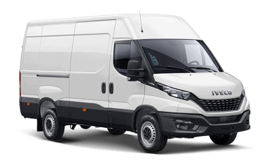 Furgón blanco de la marca Iveco en excelente estado para transporte comercial.