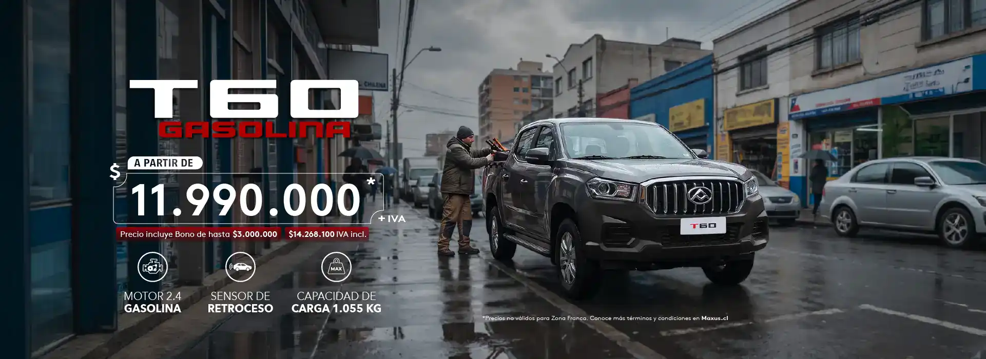 Camioneta Toyota en calle comercial de Valdivia con oferta de gasolina.