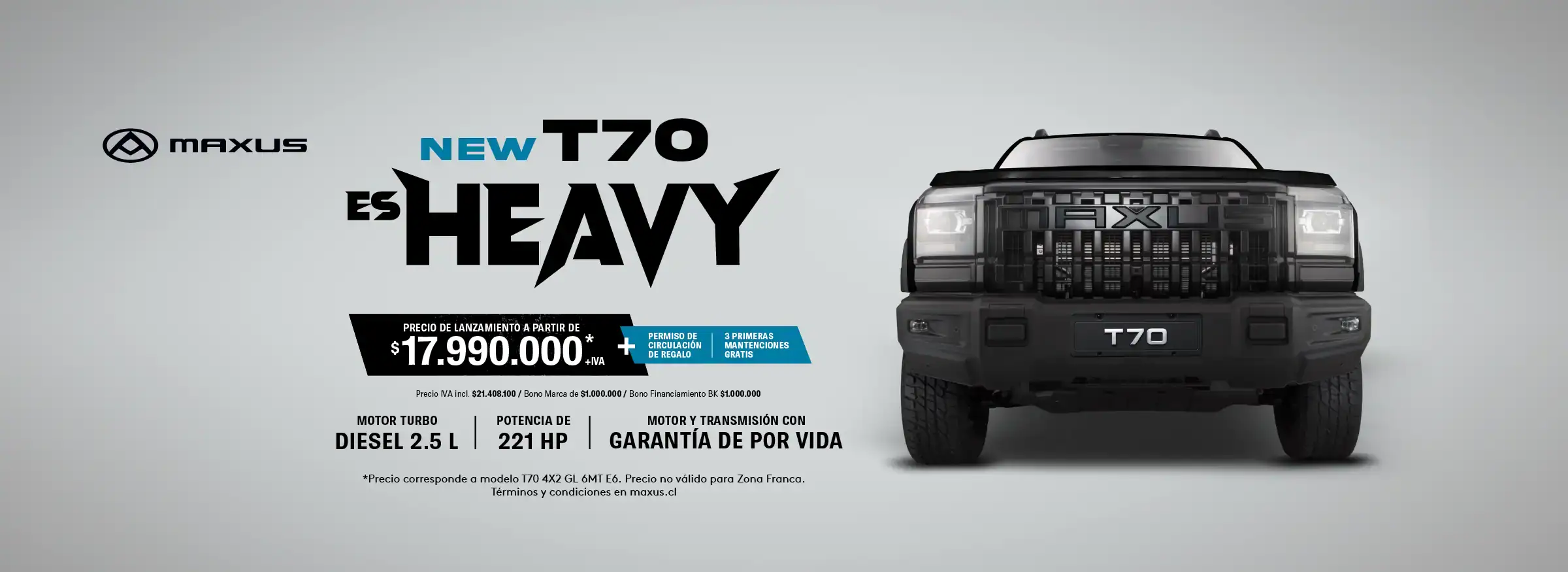 Camión Maxus T70 Heavy, vehículo nuevo para transporte pesado.