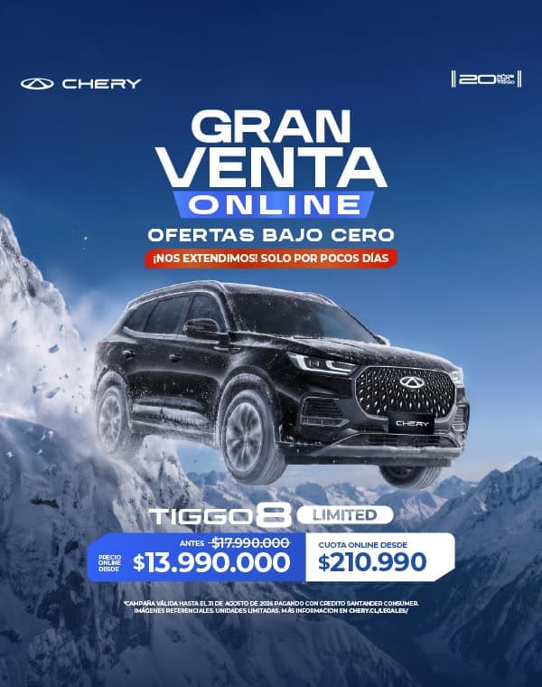 Chery Tiggo 8 Pro en nieve, gran venta online en oferta cero.