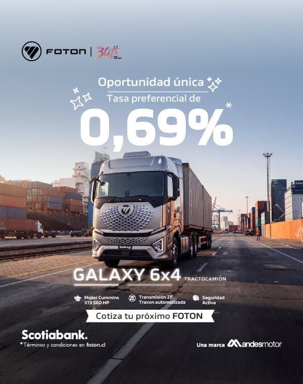 Camión Foton Galaxy 6x4 en puerto con contenedores.