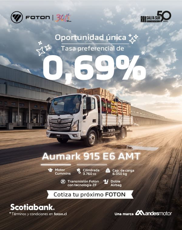 Camión Foton Amurk 915 E6 AMT en movimiento en la carretera.