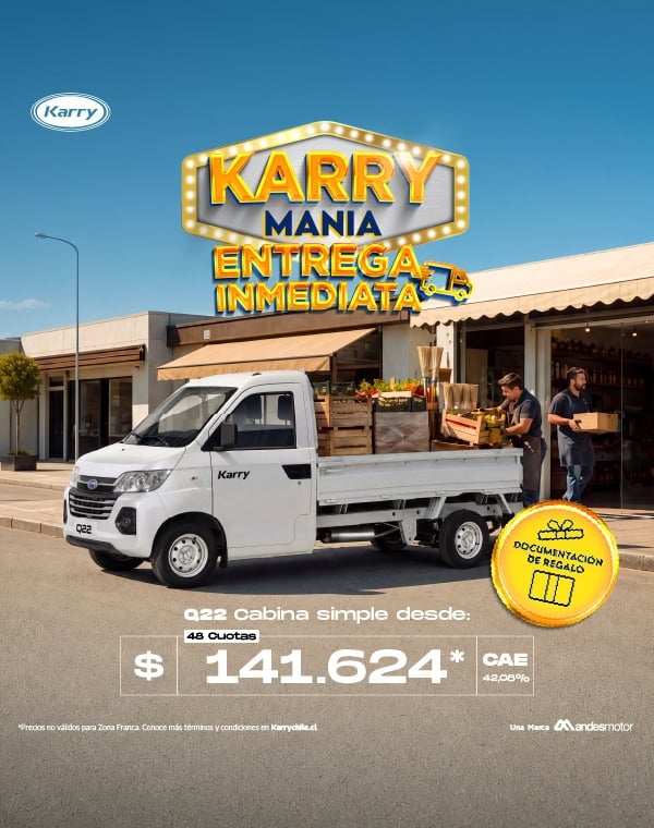 Camión de reparto de Karry en una promoción de entrega inmediata.