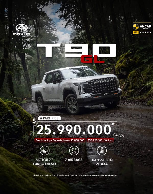 Camioneta Maxus T90 GL en un bosque, vehículo nuevo.
