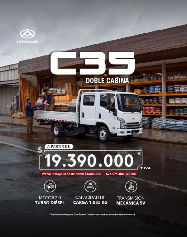 Camión Maxus C35 doble cabina en concesionario de Chile.
