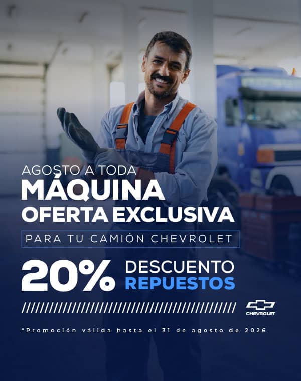 Promoción de repuestos para camiones Chevrolet en agosto 2026.