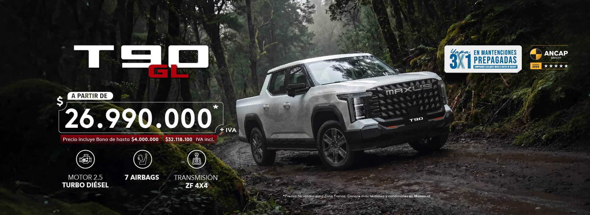 Nuevo Chevrolet T90 GL en camino forestal en Chile.