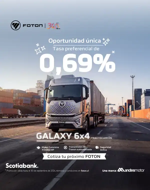 Camión Foton Galaxy 6x4 en puerto con contenedores.
