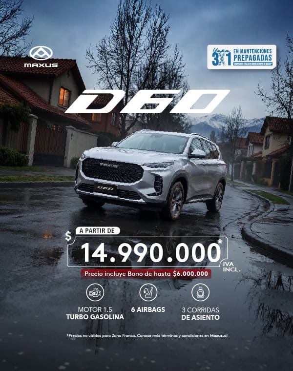 Nuevo Maxus D60 SUV en promoción con 6 airbags y motor turbo gasolina.