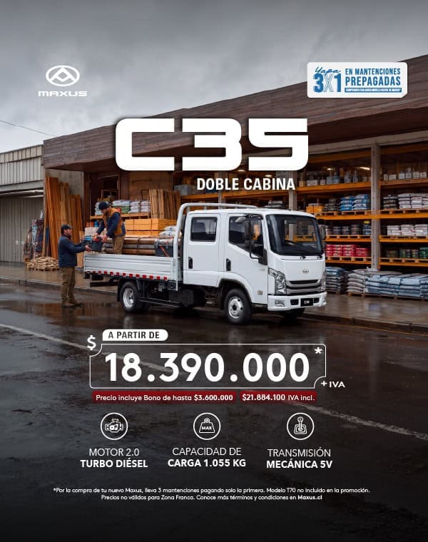 Camión Maxus doble cabina en concesionario con oferta especial.