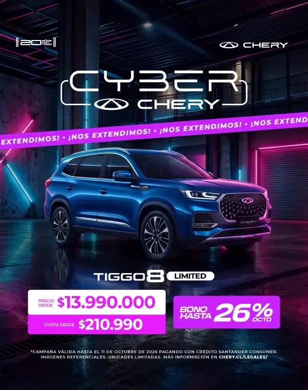 Chery Tiggo 8 Limited en promoción con descuento de hasta 26%.