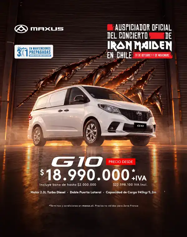 Furgoneta Maxus G10 en exhibición con promoción de precio.