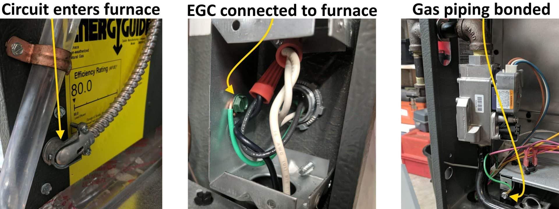 Gas piping bonded at furnace