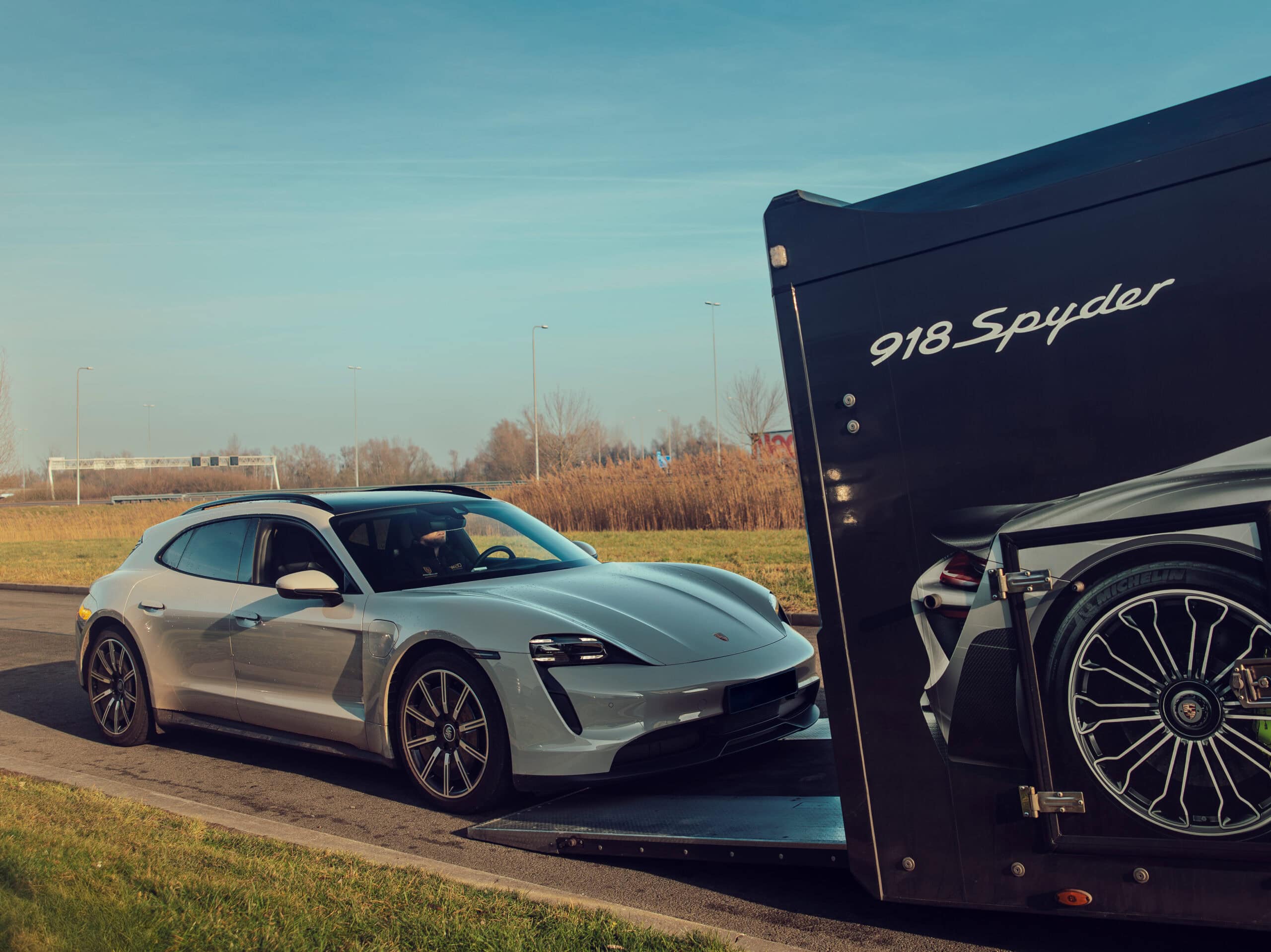 Porsche Taycan in trailer