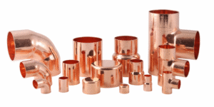 A range of CPX Degreased Medical Copper Fittings assembled on white background