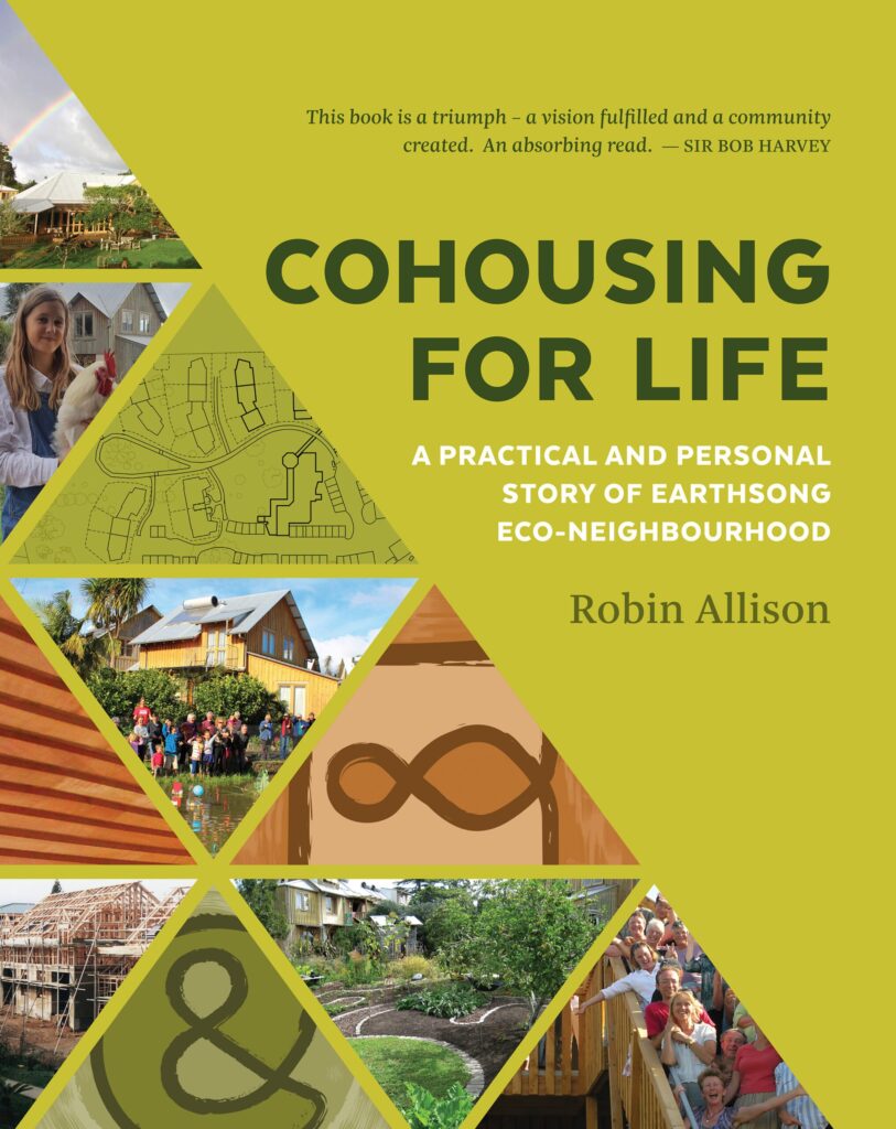 Cover of 'Cohousing for Life' showing eco-friendly community homes and gardens.