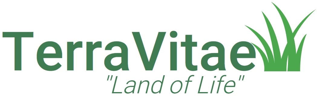 TerraVitae Ecovillage logo with green text and plant motif.