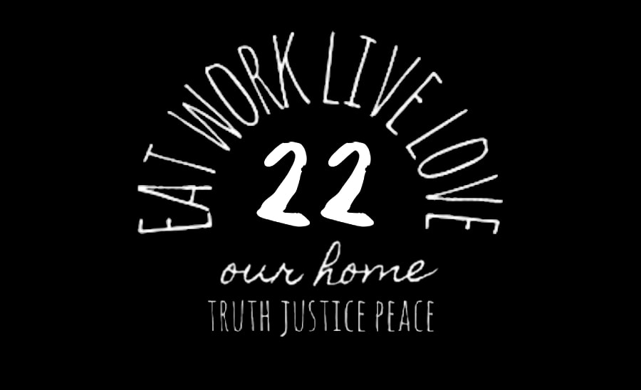 Global Ecovillage Network logo with 22 and our home Truth Justice Peace.
