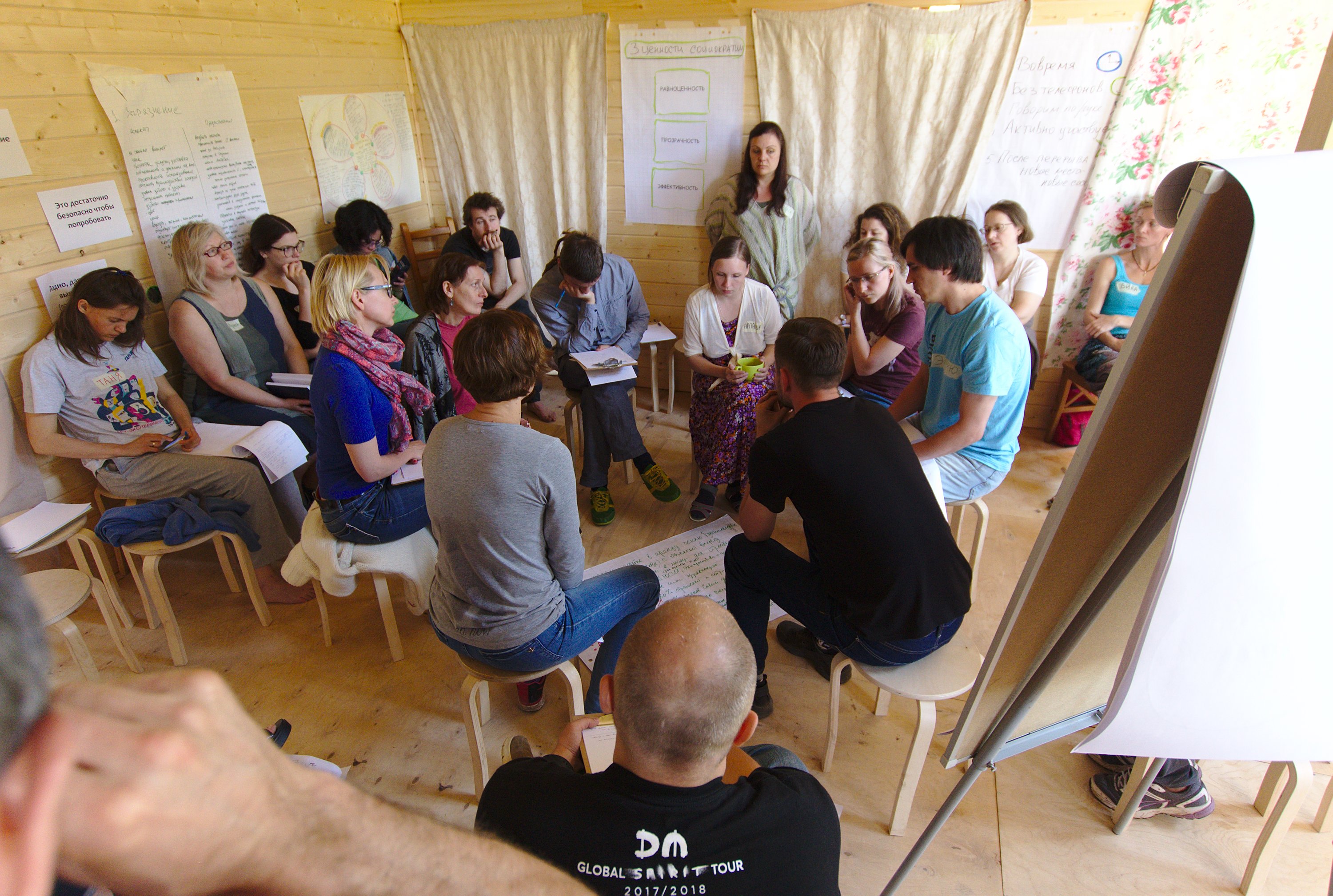 Group discussion at Global Ecovillage Network workshop in a circle.