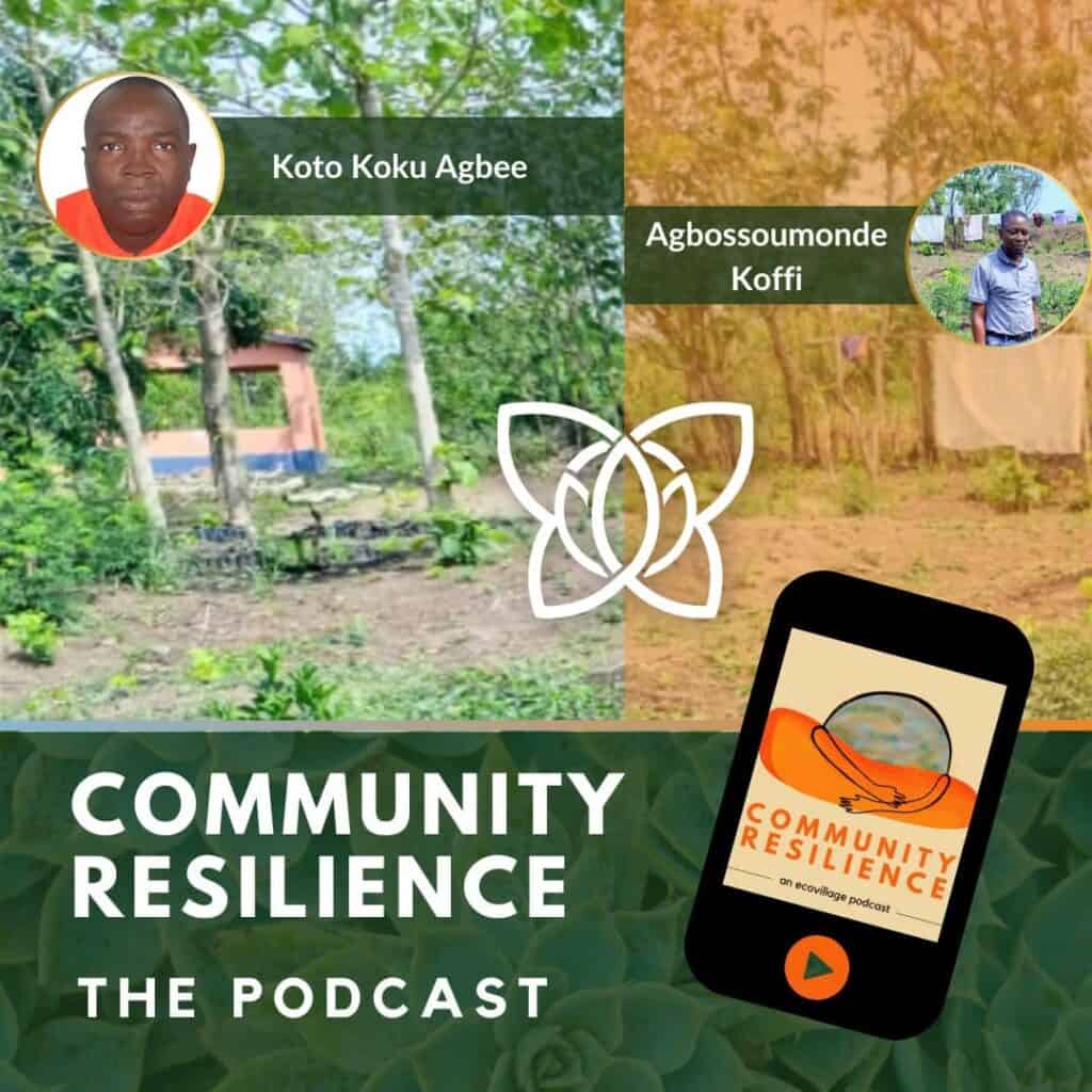 Global Ecovillage Network community resilience podcast cover with speakers Koto Koku Agbee and Agbso.