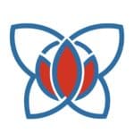 GEN Europe emblem symbol with blue intertwined shapes and red inner petals.