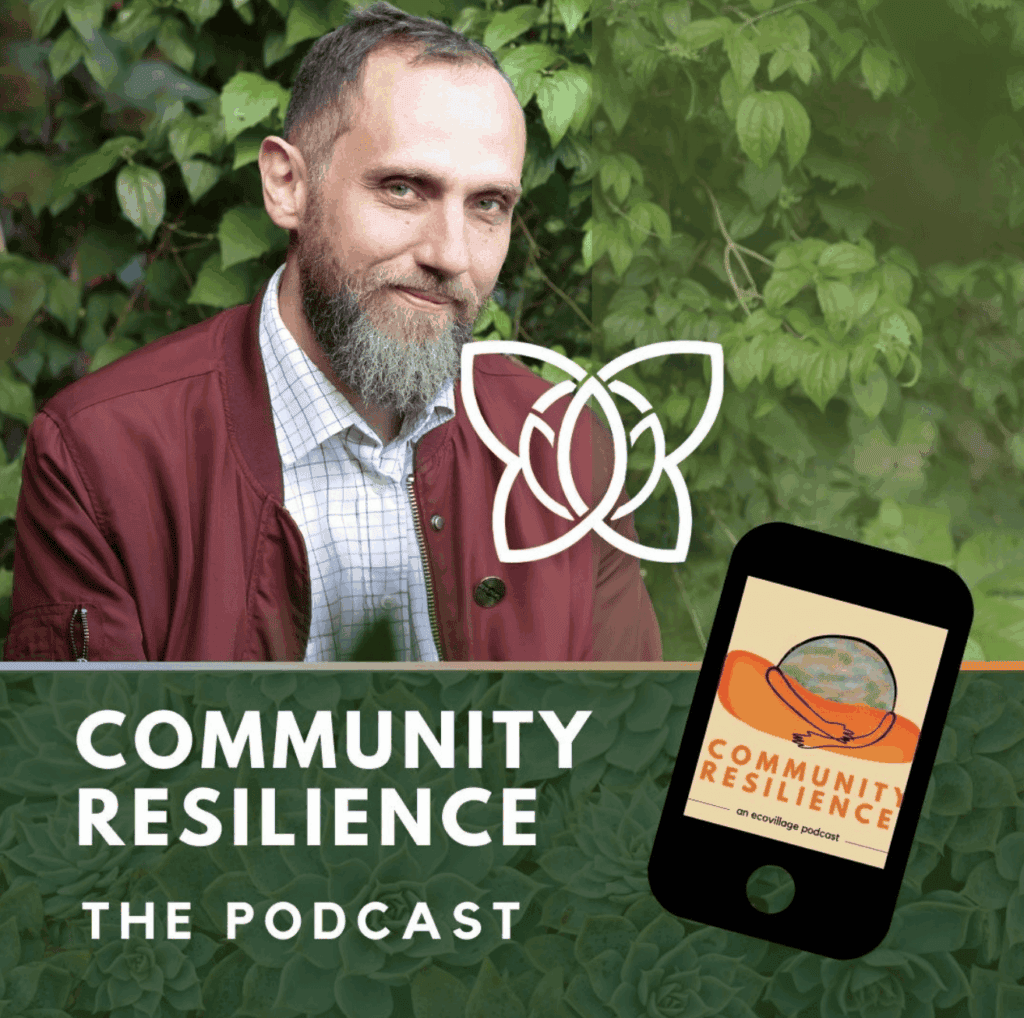 Community resilience podcast featuring Dougald Hine with greenery.