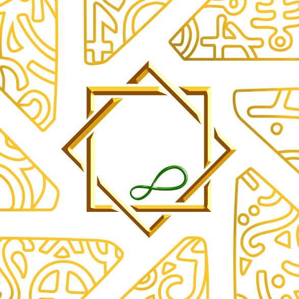 Global Ecovillage Network emblem with geometric frame and green infinity symbol.