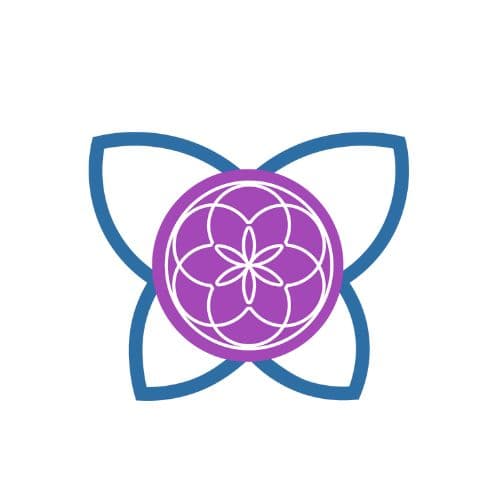 Ecovillage Network logo with a flower and butterfly design in purple and blue.