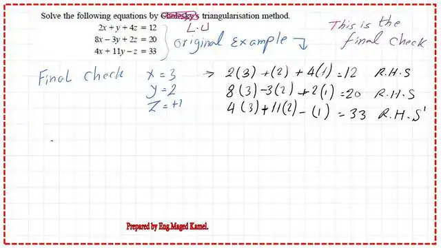 Pict-10-Post-5c-linear The final check for x,y and z for the solved problem.