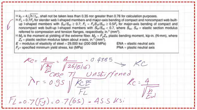 How to find kc value for the flange parameter?