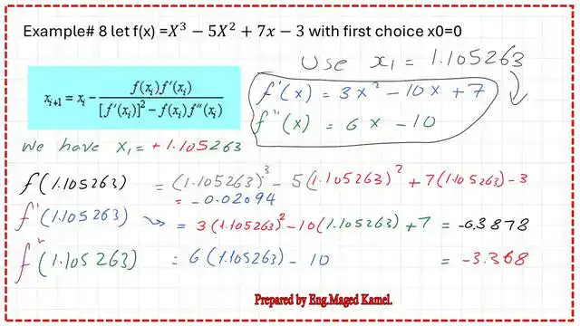 Pict-4-num-7a-numerical-posts The detailed calculation of how to get the value of x2 for the solved problem #8 from an estimated x1 value.