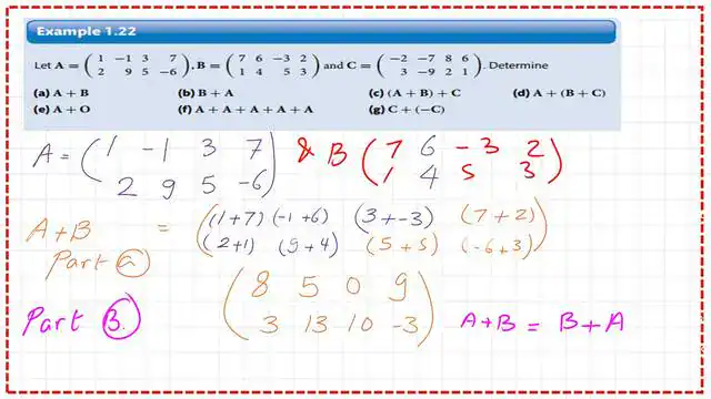 Solved problem for matrix operations-parts a and b.