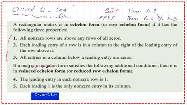 Definition of the reduced echelon form and the row echelon form
