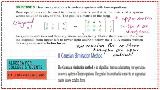 page-4-matrix-6. The Use of row operations to solve a system of two/three equations.