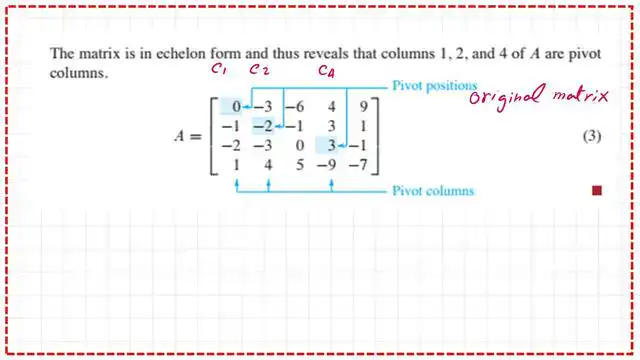 page 9- matrix 7 page 9- matrix 7-The location of the pivot columns and leading terms in Matrix A.