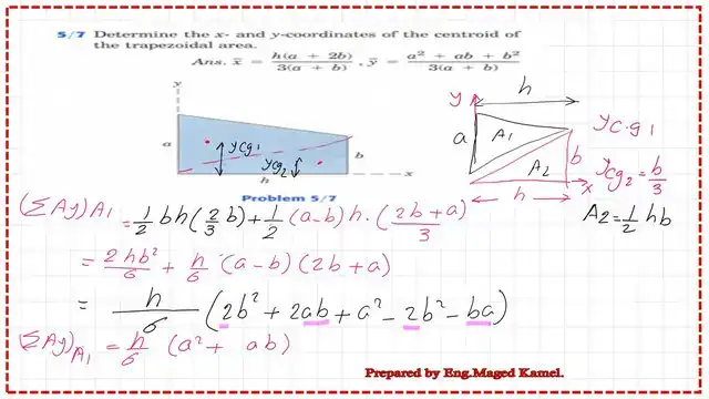 The first moment of area for the first triangle about x-axis.