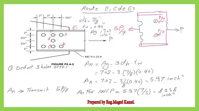 page 7- post 16 tension net area for route E1-C-d-e-E2.