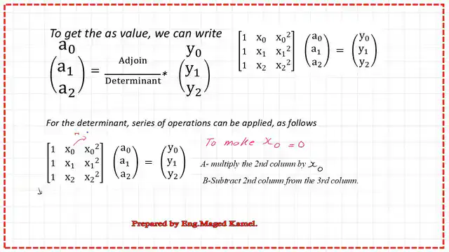 Steps used to get the determinant value of the Vandermonde matrix.