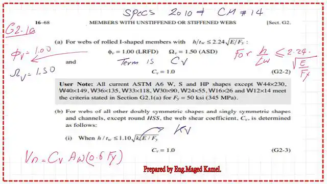 General Code provision G1 and G2 for members with stiffened and unstiffened webs.