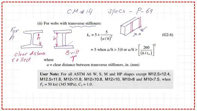 Kc value for the case of stiffened web.
