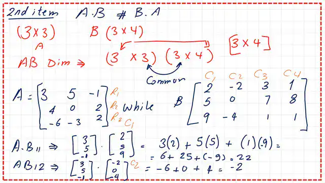 Product of ist row by the first 2 columns