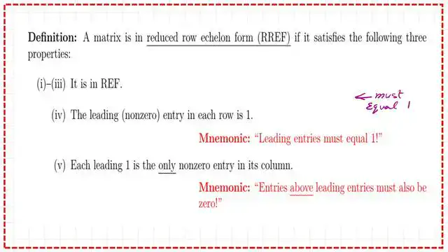 Definition of reduced row echelon form