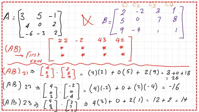 Product of second row by the first three columns