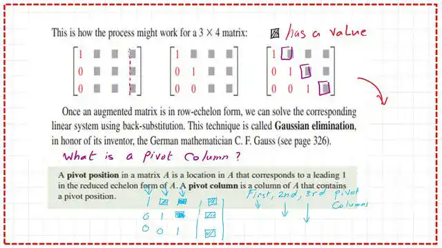 Pivot position for a matrix