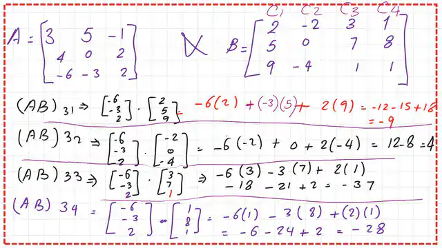 product of third row by 4 columns.