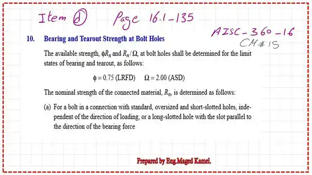Bearing and tear out LRFD and ASD Values